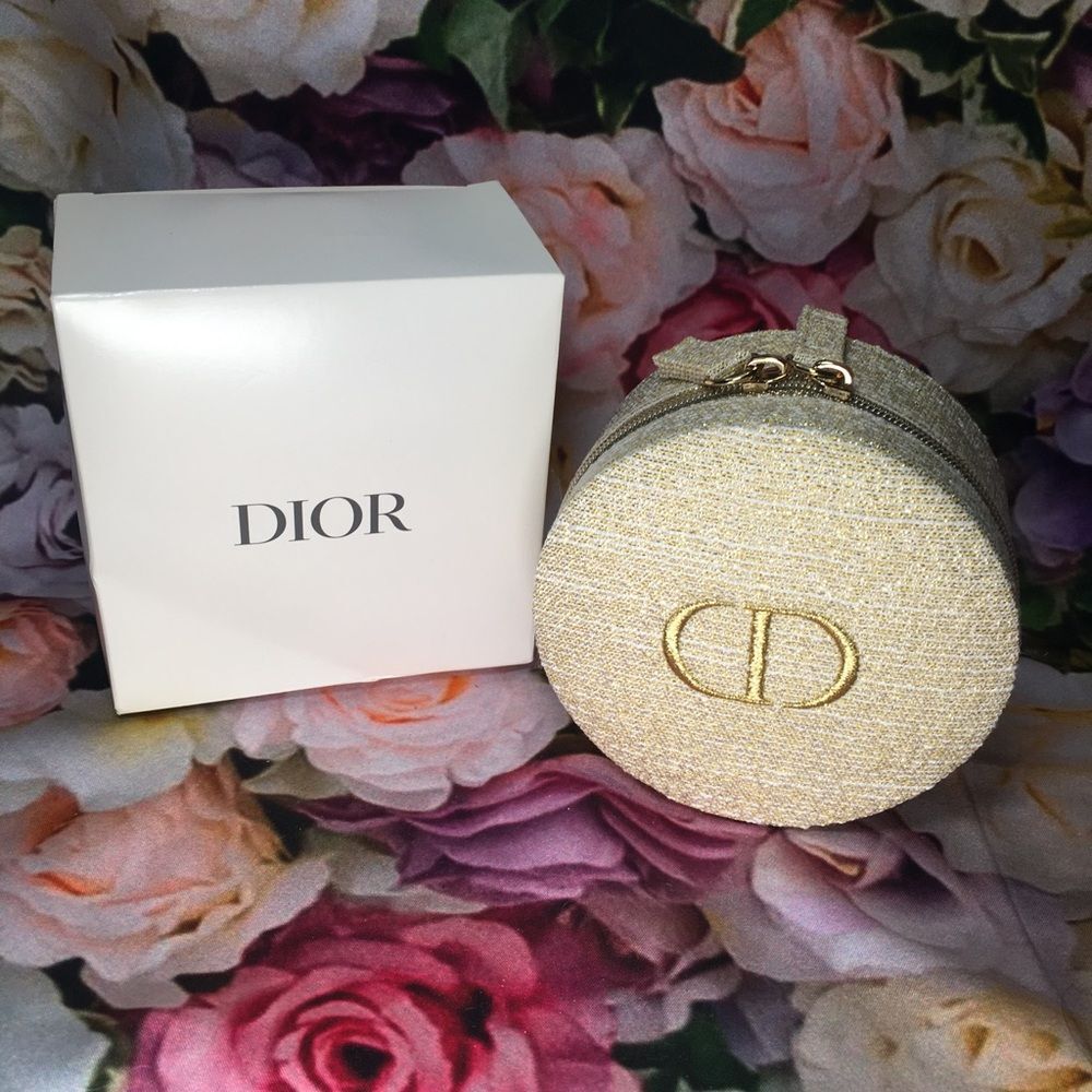 DIOR Beauty Gold Woven CD Zipper & drawstring cosmetic jewelry pouch bag new